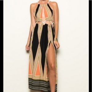 Multi print dress with cut outs
